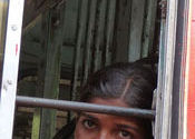 Girl On A bus by Lou Wilson.  Tags: Karnataka, wave, Transportation, Buses in India.