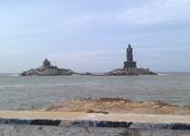 Vivekananda Rock and Thiruvalluvar Statue by traveljerk.  Tags: Tamil Nadu, Kanyakumari, vivekananda rock, statue.