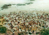 Anjuna - late 70s - dawn after full moon party by Tarotray.  Tags: Anjuna, Goa, Anjuna Beach, moon, Full Moon.