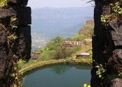 Raigad Fort Maharashtra; window overlooking Gangasagar Lake by selar.  Tags: Maharashtra, Raigad, Gangasagar, fort, Lakes, raigad fort.