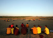 Tibetan monks playing cricket by happysnapper999.  Tags: Karnataka, cricket, Sports in India, Namdroling Monastery.