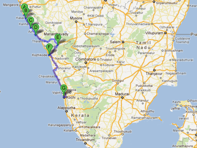 Route: The route of the 2011 journey to Malabar Route: The route of the 2011 journey to Malabar