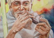 Rajkot Pipe Smoker by shirleyart.  Tags: Rajkot, Gujarat, People and Faces.