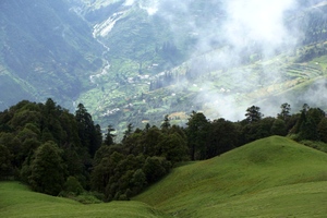 Roopkund Trek - Wan village as seen from Ali Bugyal