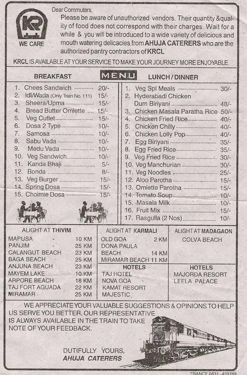 Mini Train Menu India Travel Forum | IndiaMike.com