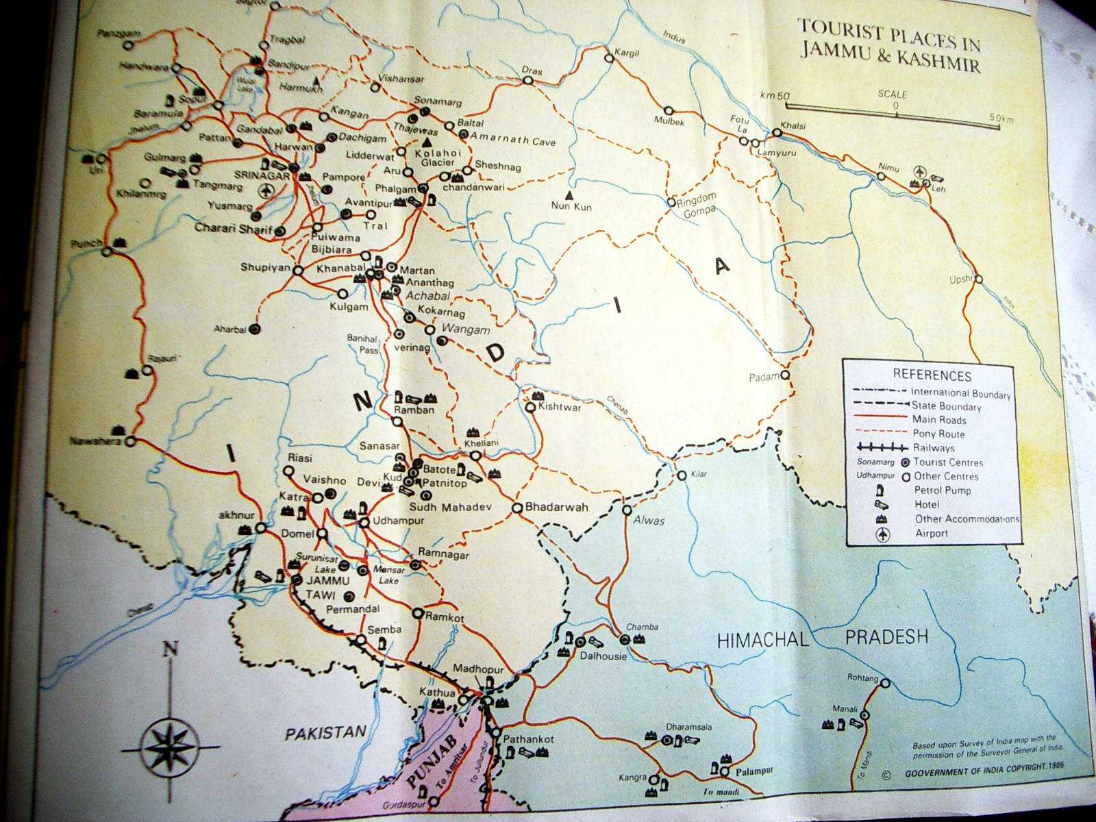 kashmir tourist map distance