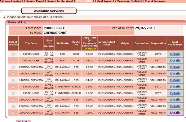 Setc Bus Fare Chart