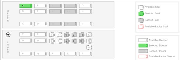 Sleeper Bus Seat Chart