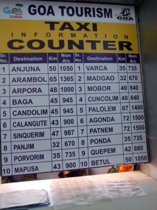 Goa Taxi Fare Chart